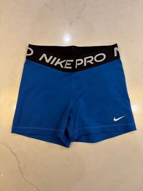 Nike Blue Pro Compression Shorts with Black Waistband